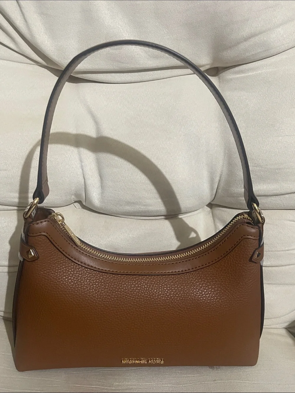 Michael Kors Cognac Pebbled Leather Shoulder Bag with Gold Hardware